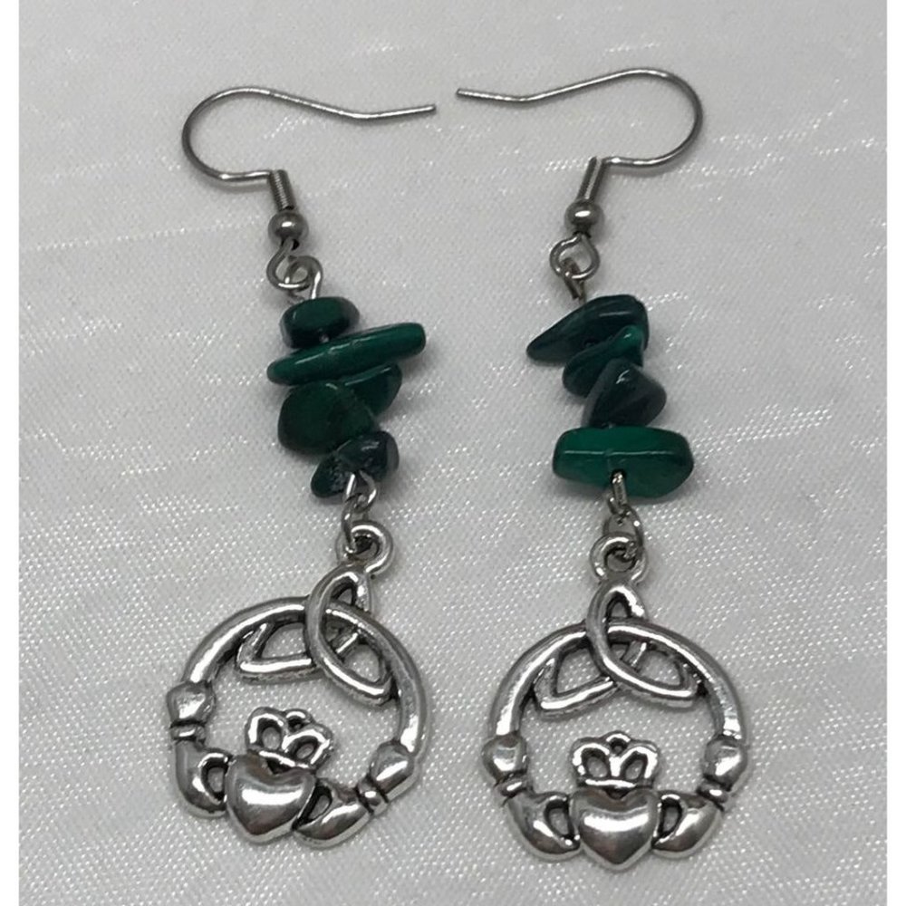 Claddagh Green Malachite Earrings